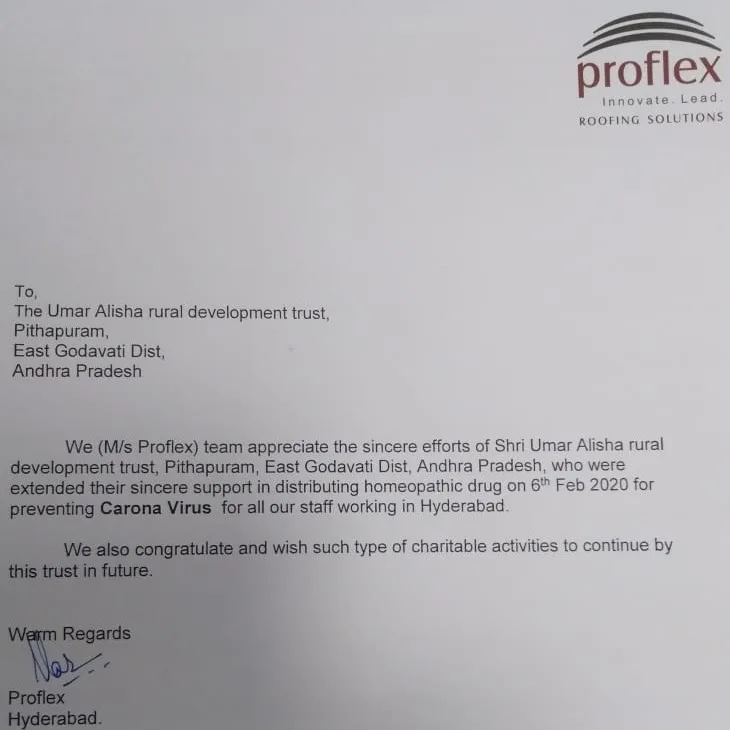 Coronavirus preventive medicine distributed by UARDT in Association with Jeevanadi Foundation at Proflex, Hyderabad on 06-Feb-2020