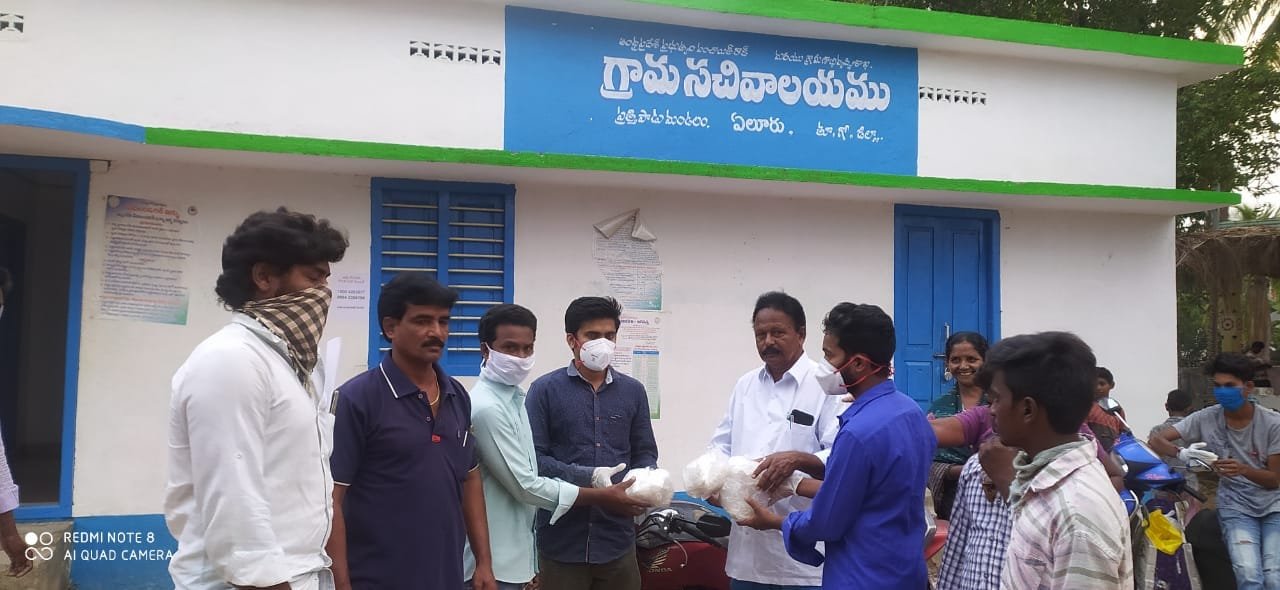Coronavirus preventive medicine distributed by UARDT at Grama Sachivalayam, Yeluru and Lampakalova Villages on 31-March-2020