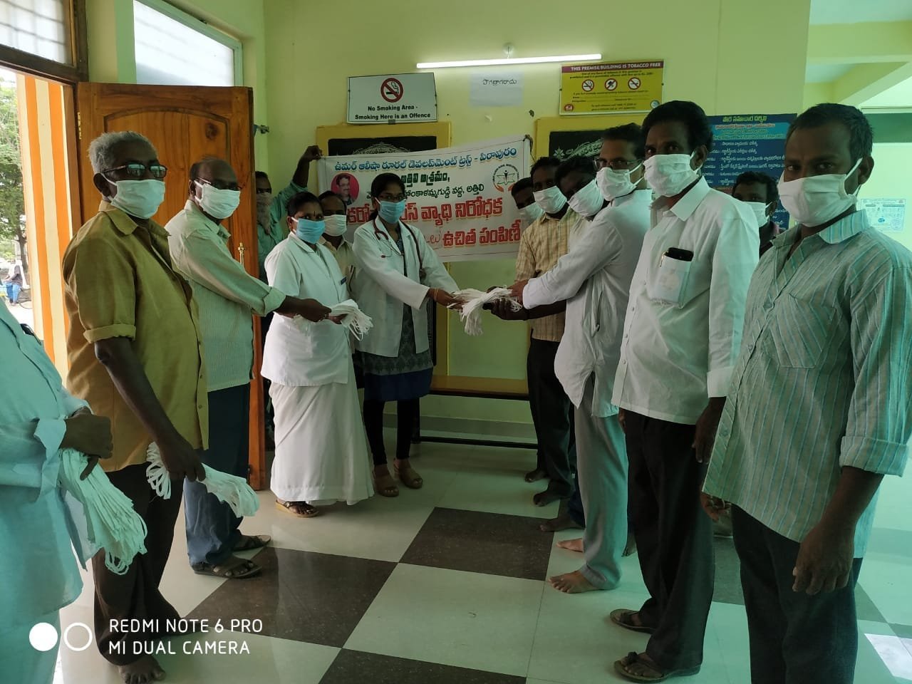 Free Mask Distribution at Police Station, Panchayati Staff, Government Hospital, Public Volunteers, Attili on 06-Apr-2020