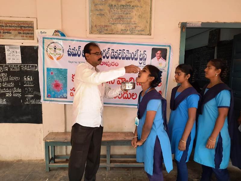 Coronavirus preventive medicine distributed at Zilla Praja Parishad Girl High School, Gollaprolu on 03-Feb-2020